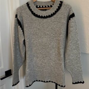 Zara Gray w/Navy Detail Crew Neck Sweater